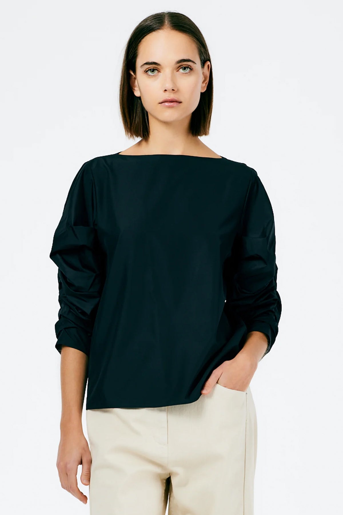 Italian Sporty Nylon Shirred Sleeve Top