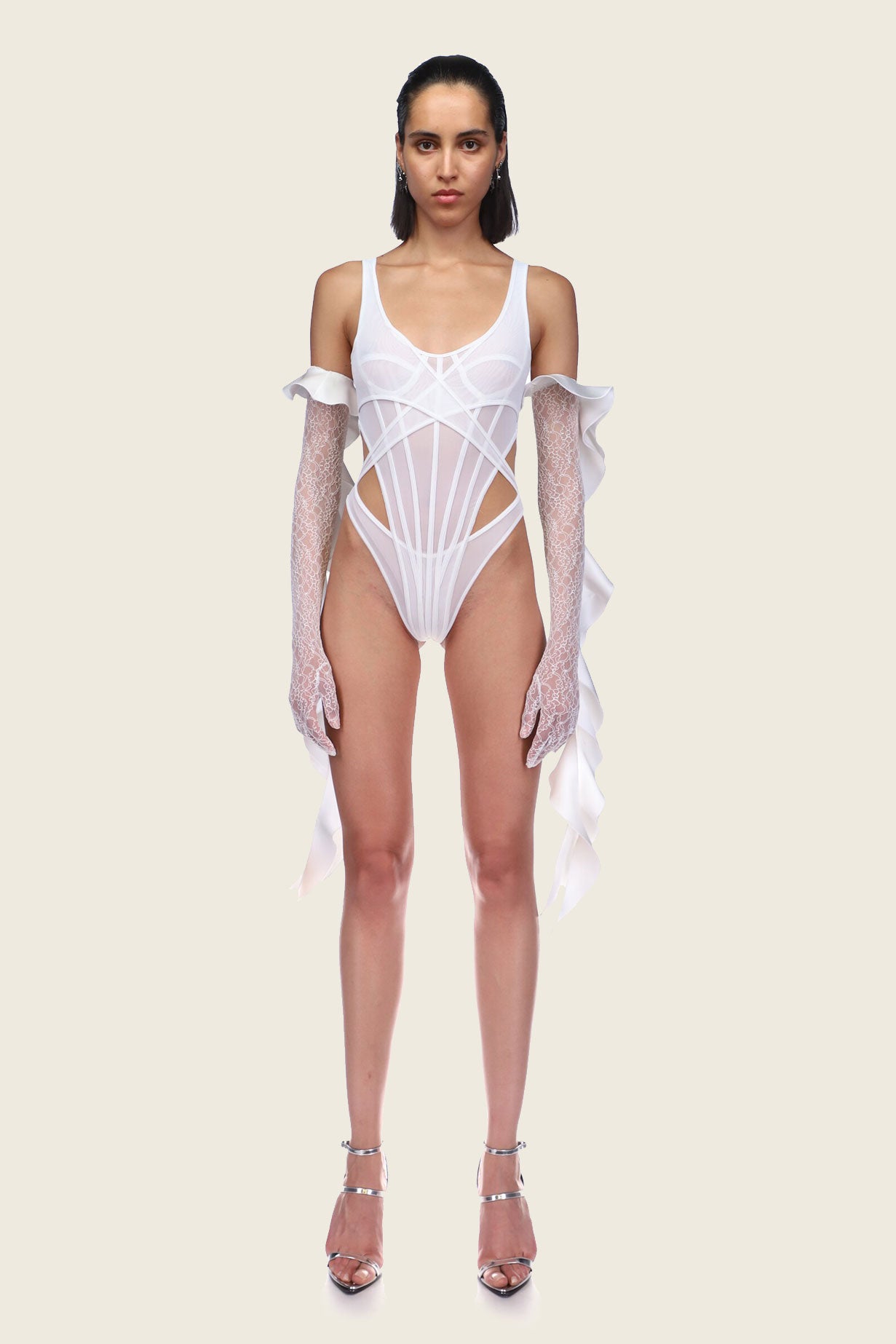 Tulle Corset Bodysuit in White